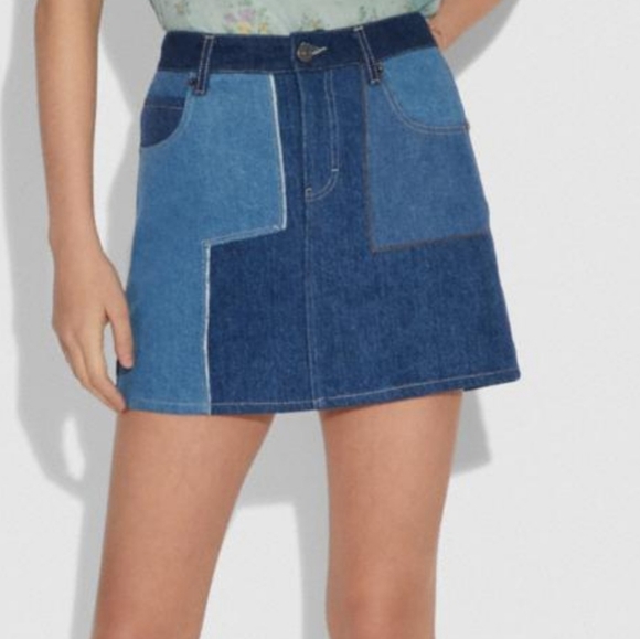 Runs big🔵 Coach 1941 Denim Patchwork Skirt - Picture 3 of 12